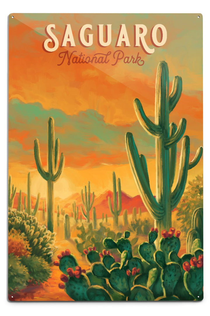 Saguaro National Park, Arizona, Oil Painting National Park Series, Metal Signs Metal Lantern Press 12x18 Metal Sign 