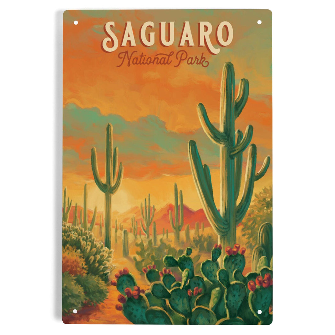 Saguaro National Park, Arizona, Oil Painting National Park Series, Metal Signs Metal Lantern Press 