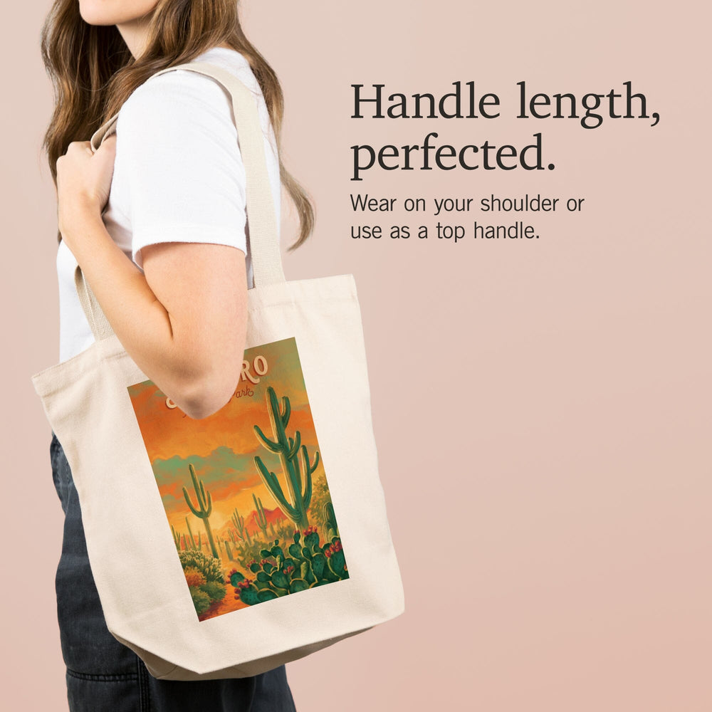 Saguaro National Park, Arizona, Oil Painting National Park Series, Tote Bag Totes Lantern Press 