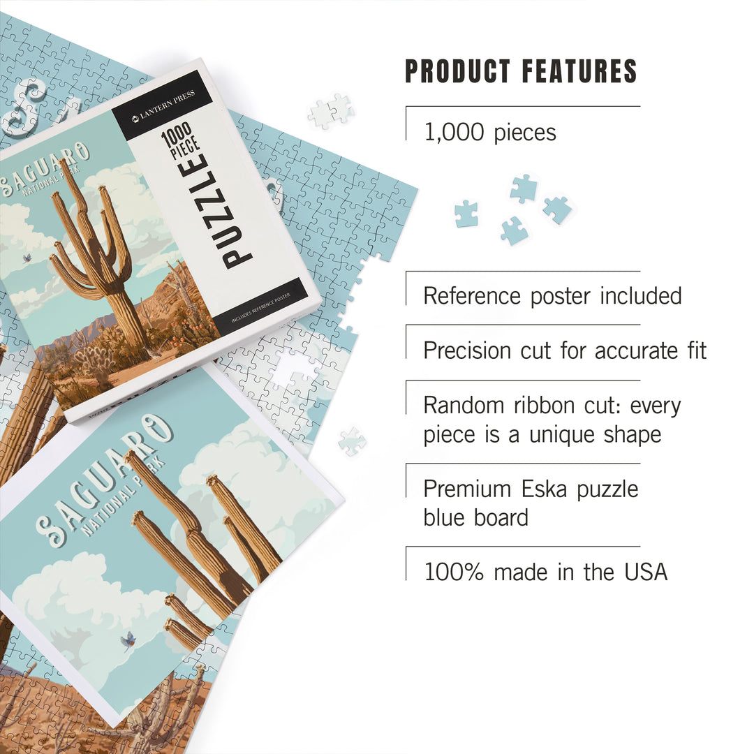 Saguaro National Park, Arizona, Painterly National Park Series, Jigsaw Puzzle Puzzle Lantern Press 
