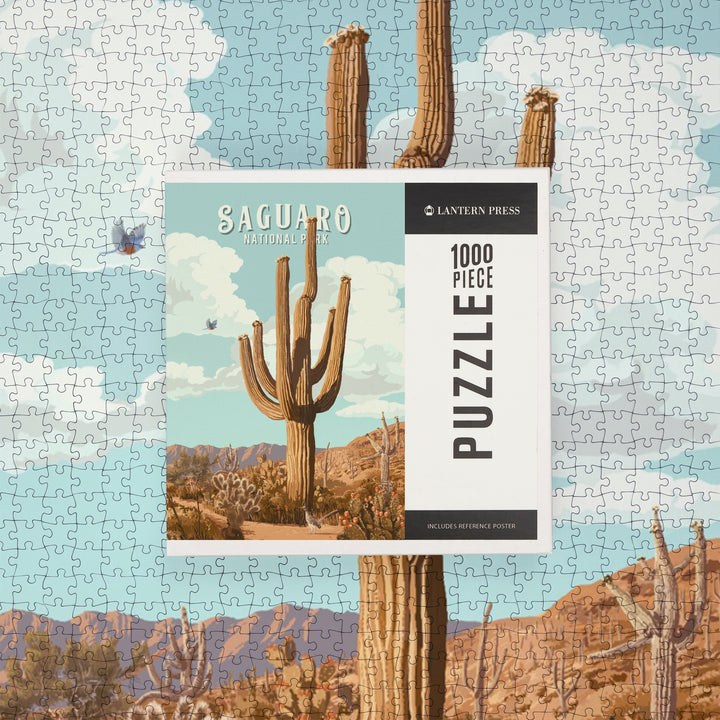 Saguaro National Park, Arizona, Painterly National Park Series, Jigsaw Puzzle Puzzle Lantern Press 