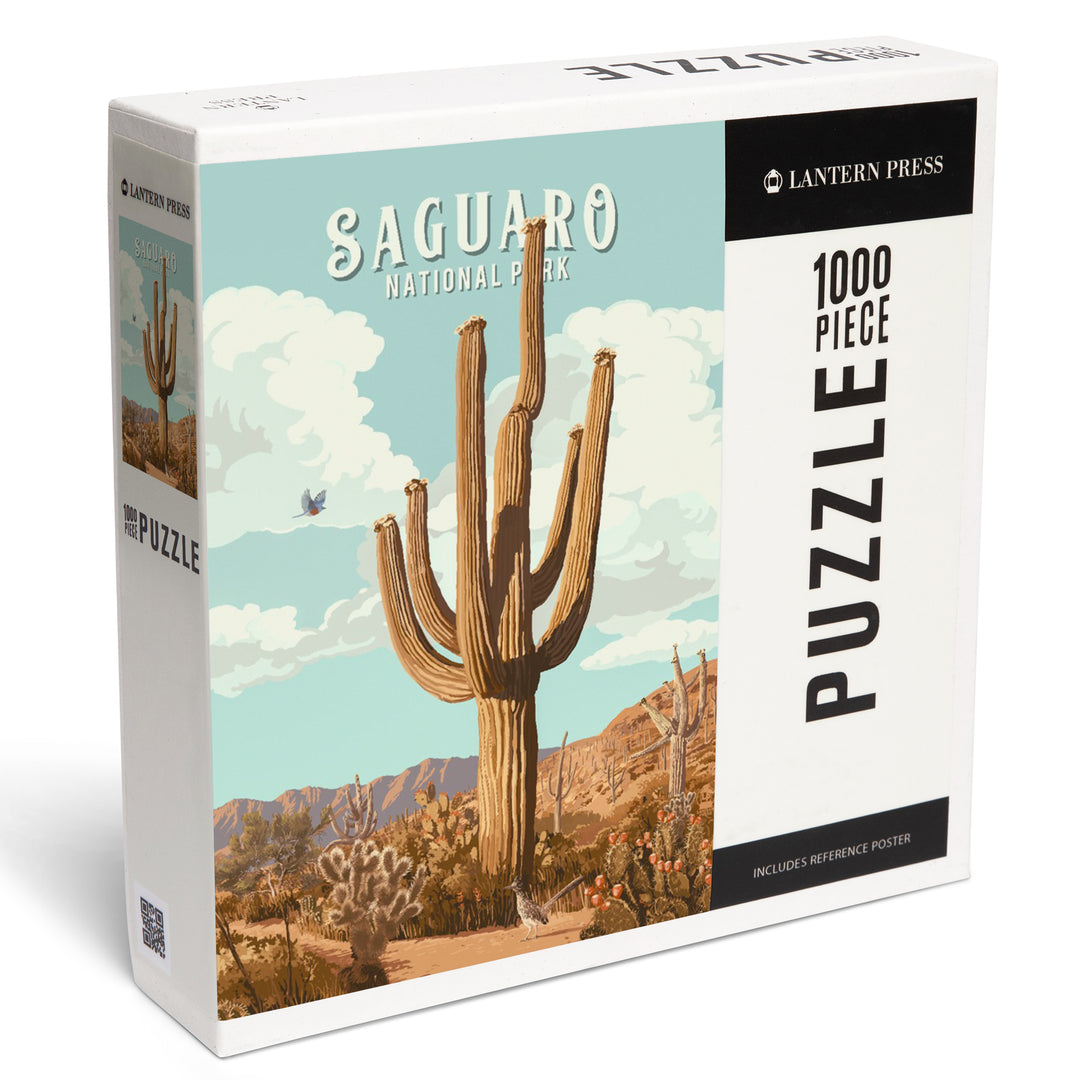 Saguaro National Park, Arizona, Painterly National Park Series, Jigsaw Puzzle Puzzle Lantern Press 