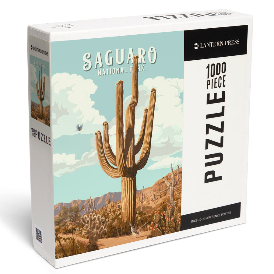 Saguaro National Park, Arizona, Painterly National Park Series, Jigsaw Puzzle Puzzle Lantern Press 