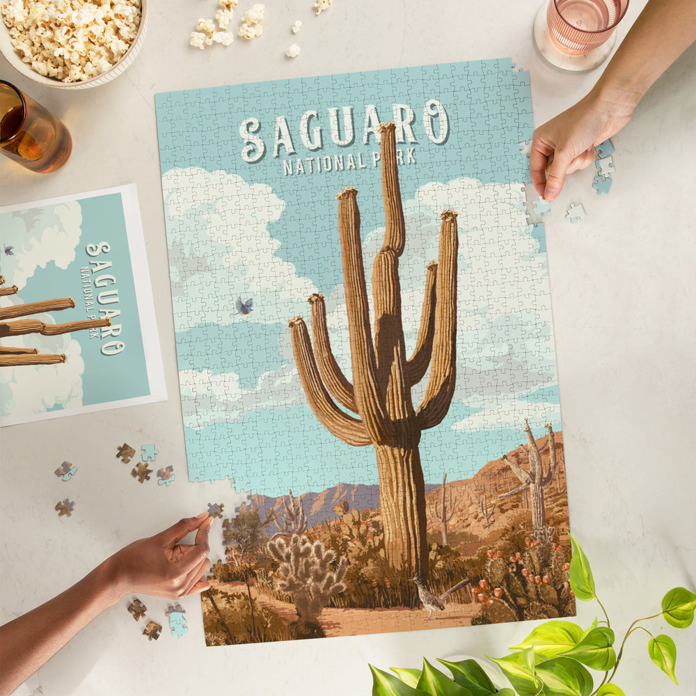 Saguaro National Park, Arizona, Painterly National Park Series, Jigsaw Puzzle Puzzle Lantern Press 