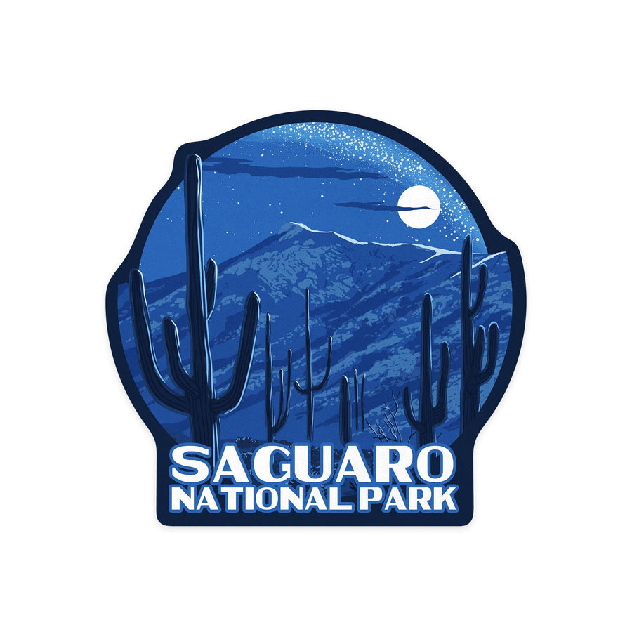 Saguaro National Park, Arizona, Rincon Peak, Night Sky, Contour, Lantern Press Artwork, Vinyl Sticker Sticker Lantern Press 