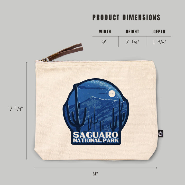 Saguaro National Park, Arizona, Rincon Peak, Night Sky,, Organic Cotton Zipper Pouch, Go Bag Go Bag Lantern Press 
