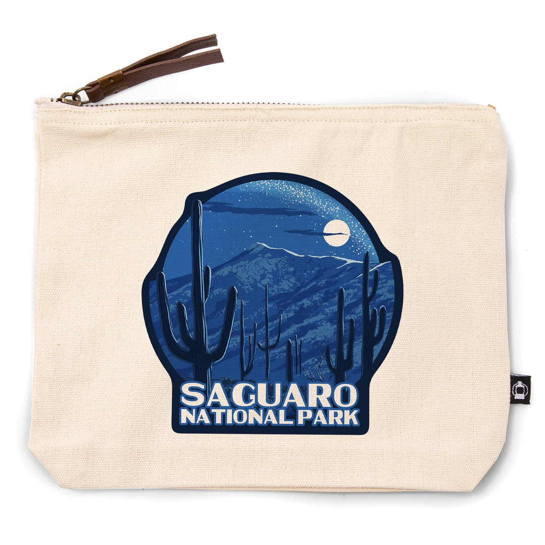 Saguaro National Park, Arizona, Rincon Peak, Night Sky,, Organic Cotton Zipper Pouch, Go Bag Go Bag Lantern Press 