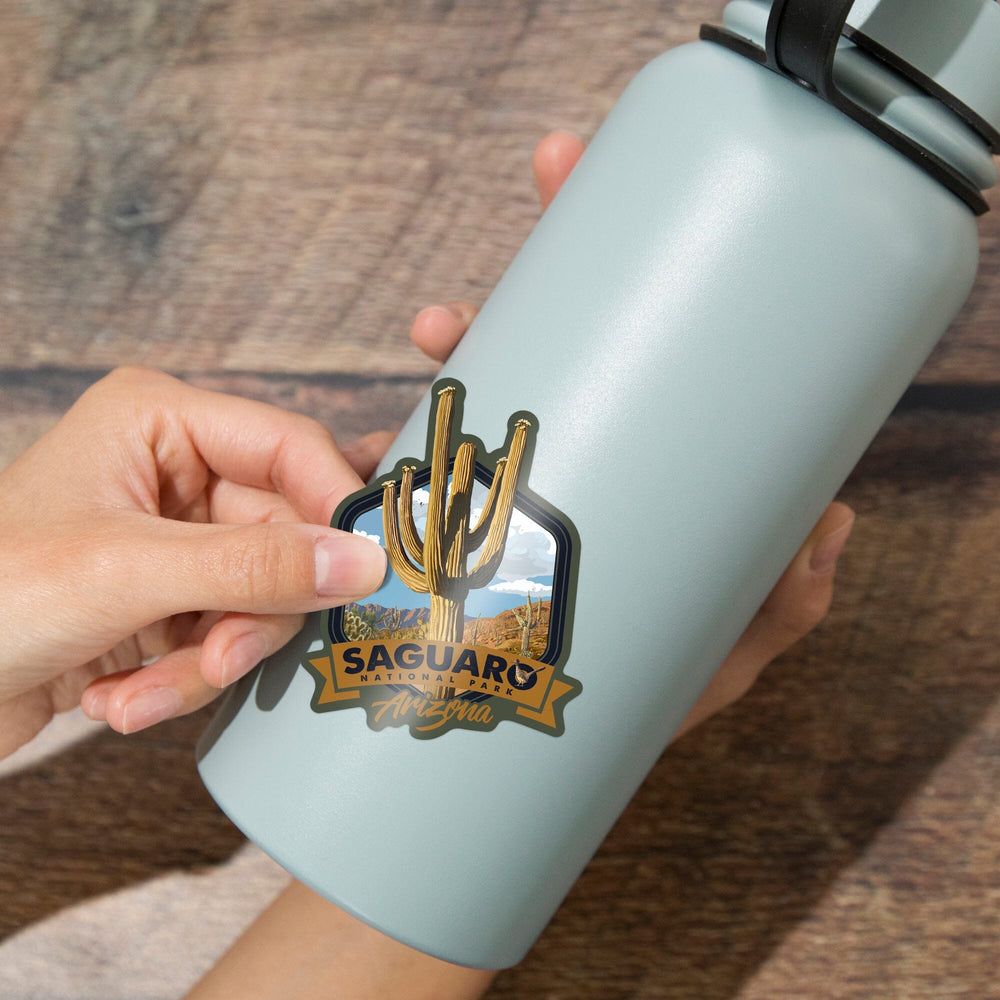 Saguaro National Park, Arizona, Road Runner & Saguaro, Contour, Lantern Press Artwork, Vinyl Sticker Sticker Lantern Press 