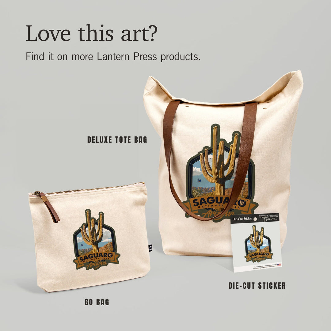 Saguaro National Park, Arizona, Saguaro,, Organic Cotton Zipper Pouch, Go Bag Go Bag Lantern Press 