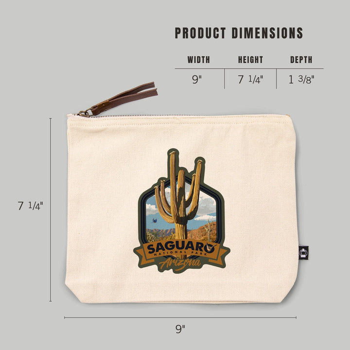 Saguaro National Park, Arizona, Saguaro,, Organic Cotton Zipper Pouch, Go Bag Go Bag Lantern Press 