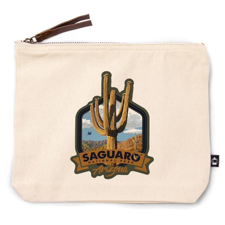Saguaro National Park, Arizona, Saguaro,, Organic Cotton Zipper Pouch, Go Bag Go Bag Lantern Press 
