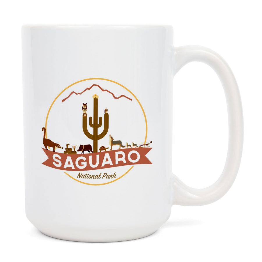 Saguaro National Park, Arizona, Simplified Geometric, Contour, Ceramic Mug Mugs Lantern Press 