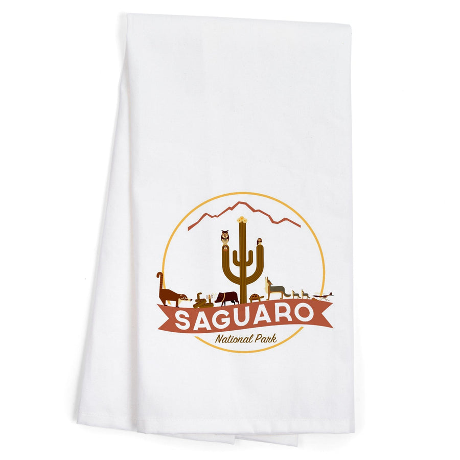 Saguaro National Park, Arizona, Simplified Geometric, Contour, Organic Cotton Kitchen Tea Towels Kitchen Lantern Press 