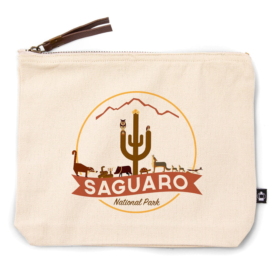 Saguaro National Park, Arizona, Simplified Geometric,, Organic Cotton Zipper Pouch, Go Bag Go Bag Lantern Press 