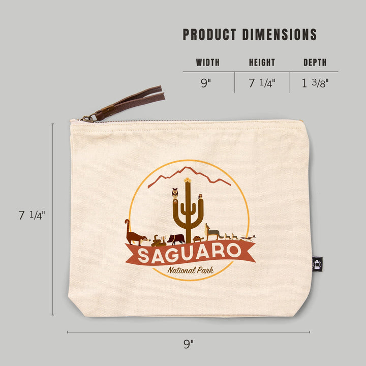 Saguaro National Park, Arizona, Simplified Geometric,, Organic Cotton Zipper Pouch, Go Bag Go Bag Lantern Press 