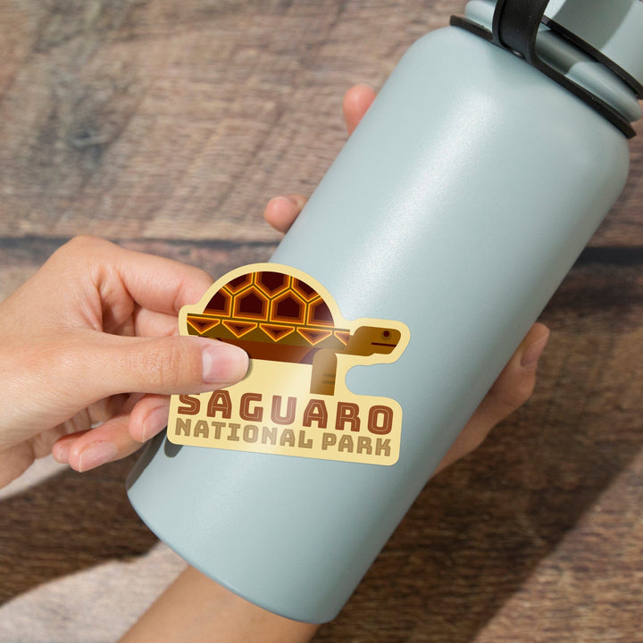 Saguaro National Park, Arizona, Tortoise, Geometric, Contour, Lantern Press Artwork, Vinyl Sticker Sticker Lantern Press 