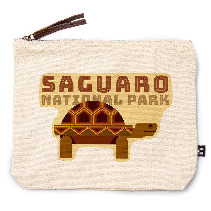 Saguaro National Park, Arizona, Tortoise, Geometric,, Organic Cotton Zipper Pouch, Go Bag Go Bag Lantern Press 