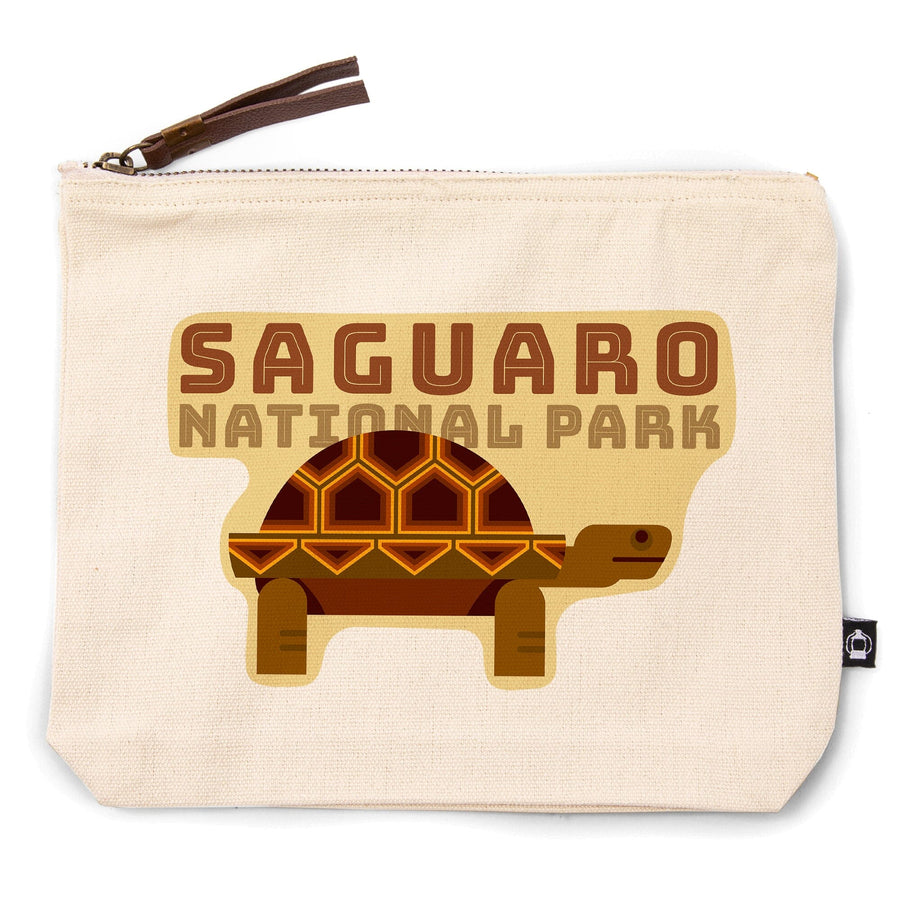Saguaro National Park, Arizona, Tortoise, Geometric,, Organic Cotton Zipper Pouch, Go Bag Go Bag Lantern Press 