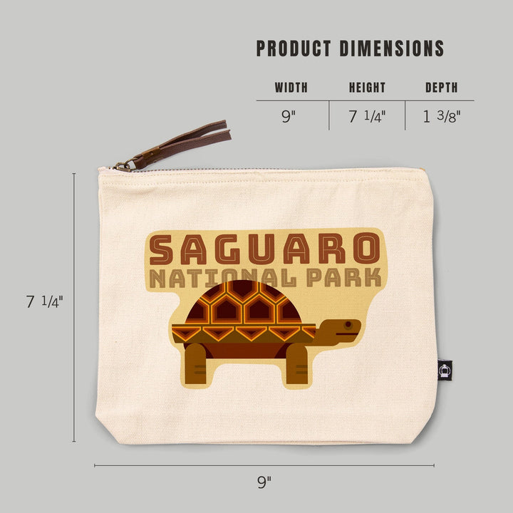Saguaro National Park, Arizona, Tortoise, Geometric,, Organic Cotton Zipper Pouch, Go Bag Go Bag Lantern Press 