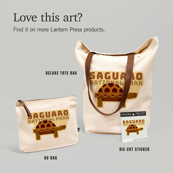 Saguaro National Park, Arizona, Tortoise, Geometric,, Organic Cotton Zipper Pouch, Go Bag Go Bag Lantern Press 