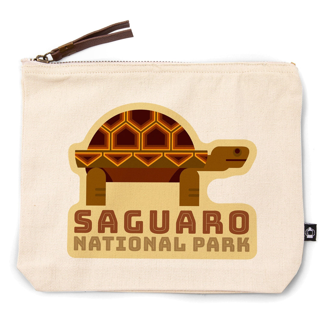 Saguaro National Park, Arizona, Tortoise, Geometric,, Organic Cotton Zipper Pouch, Go Bag Go Bag Lantern Press 