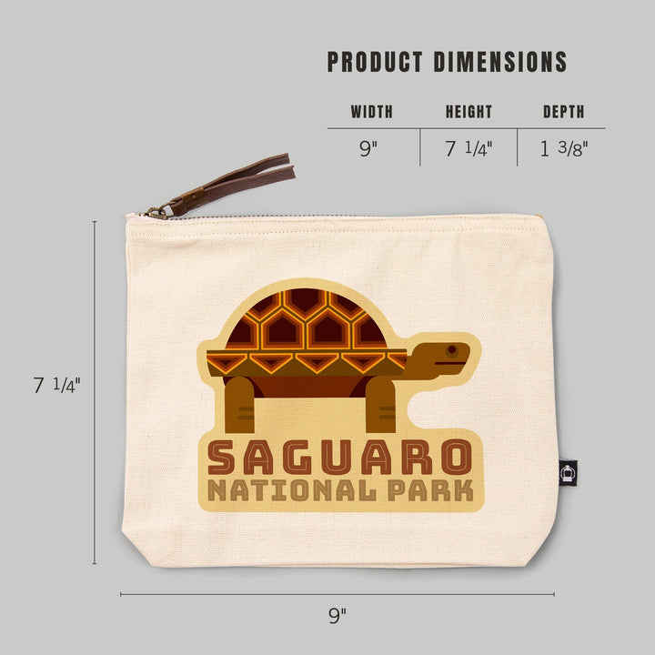 Saguaro National Park, Arizona, Tortoise, Geometric,, Organic Cotton Zipper Pouch, Go Bag Go Bag Lantern Press 