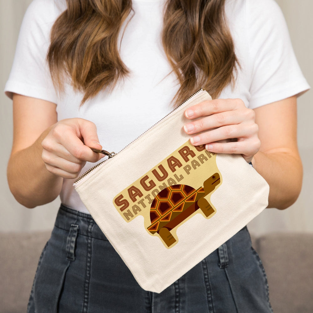 Saguaro National Park, Arizona, Tortoise, Geometric,, Organic Cotton Zipper Pouch, Go Bag Go Bag Lantern Press 