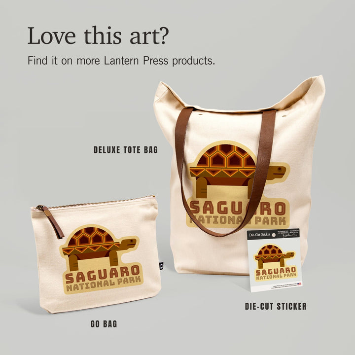 Saguaro National Park, Arizona, Tortoise, Geometric,, Organic Cotton Zipper Pouch, Go Bag Go Bag Lantern Press 