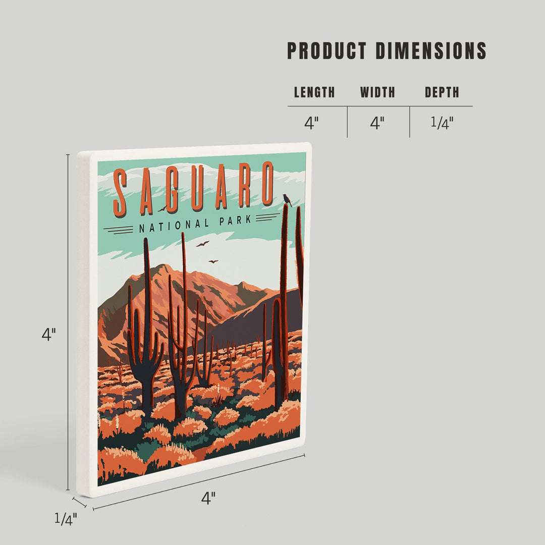 Saguaro National Park, Desert Scene with Cactus, Coasters Coasters Lantern Press 