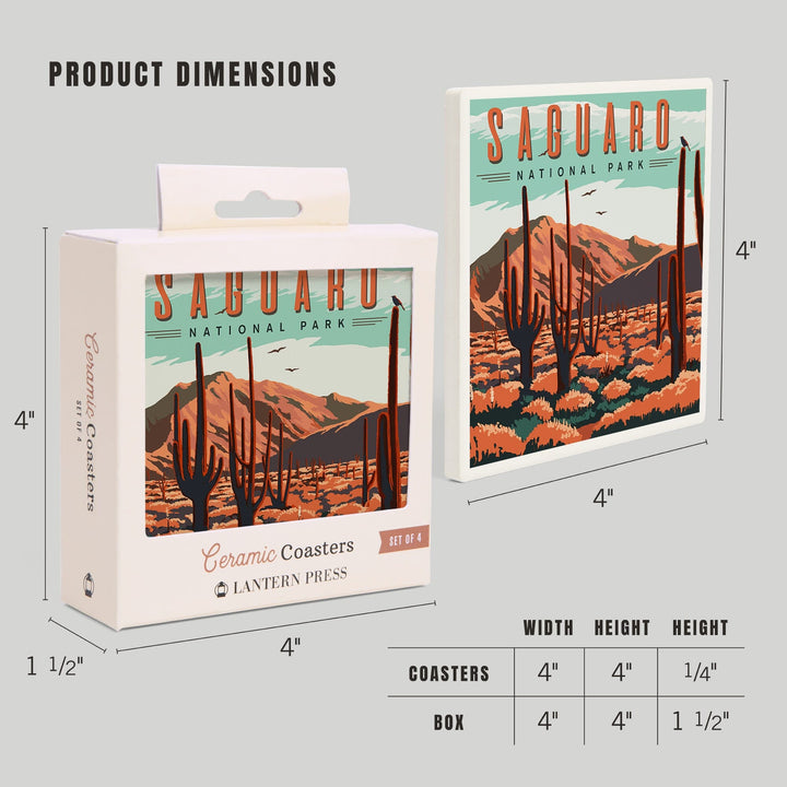 Saguaro National Park, Desert Scene with Cactus, Coasters Coasters Lantern Press 