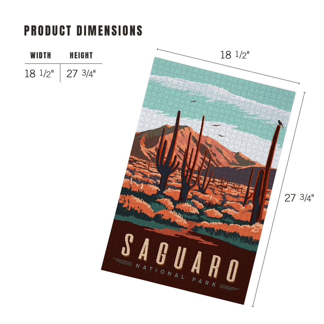 Saguaro National Park, Desert Scene with Cactus, Jigsaw Puzzle Puzzle Lantern Press 