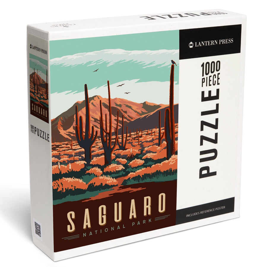 Saguaro National Park, Desert Scene with Cactus, Jigsaw Puzzle Puzzle Lantern Press 