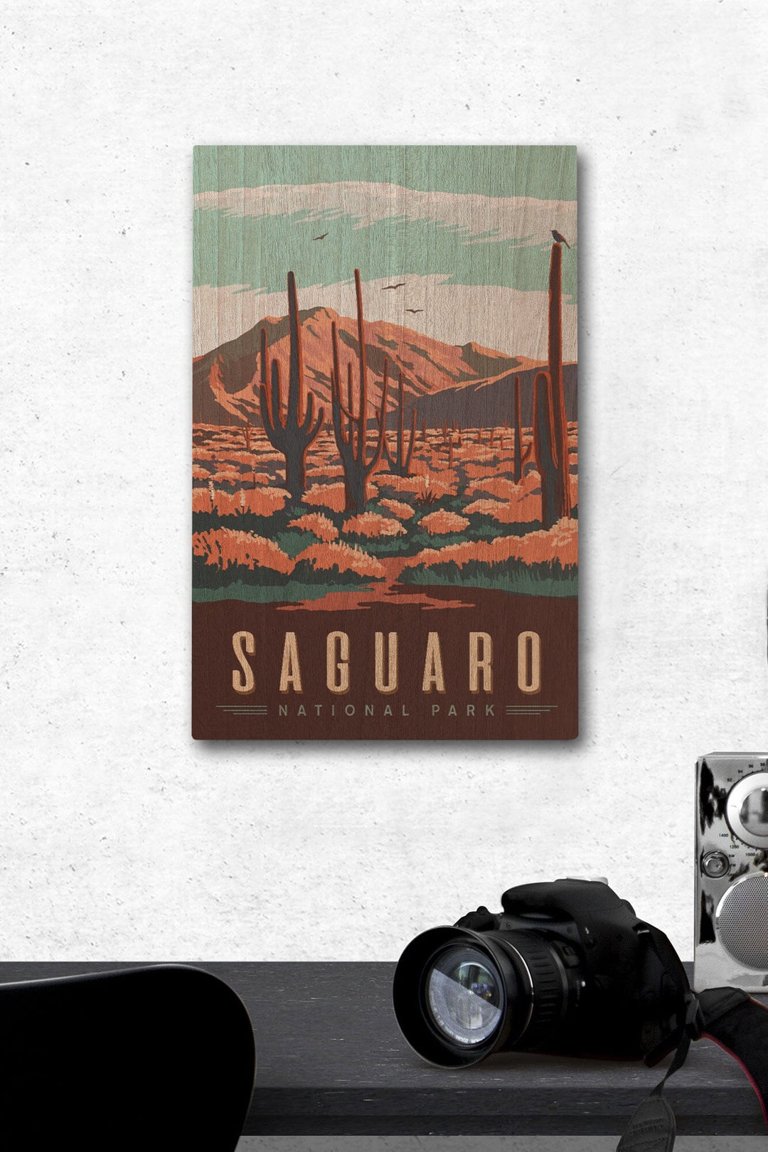 Saguaro National Park, Desert Scene with Cactus, Lantern Press Artwork, Wood Signs and Postcards Wood Lantern Press 12 x 18 Wood Gallery Print 