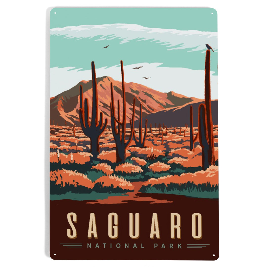 Saguaro National Park, Desert Scene with Cactus, Metal Signs Metal Lantern Press 