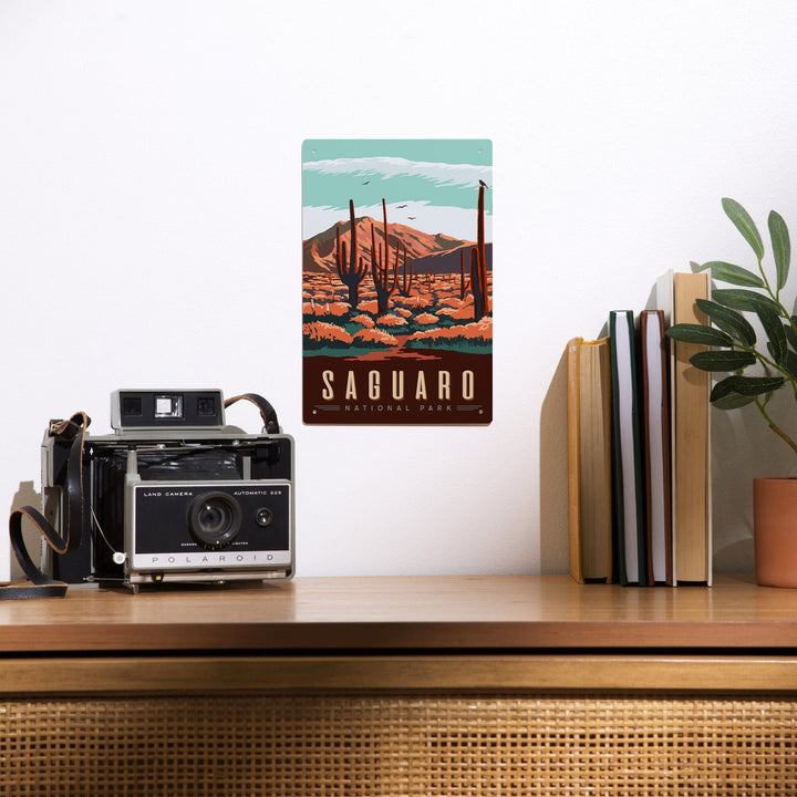 Saguaro National Park, Desert Scene with Cactus, Metal Signs Metal Lantern Press 