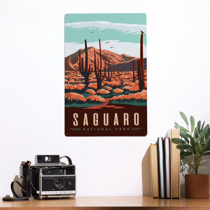 Saguaro National Park, Desert Scene with Cactus, Metal Signs Metal Lantern Press 