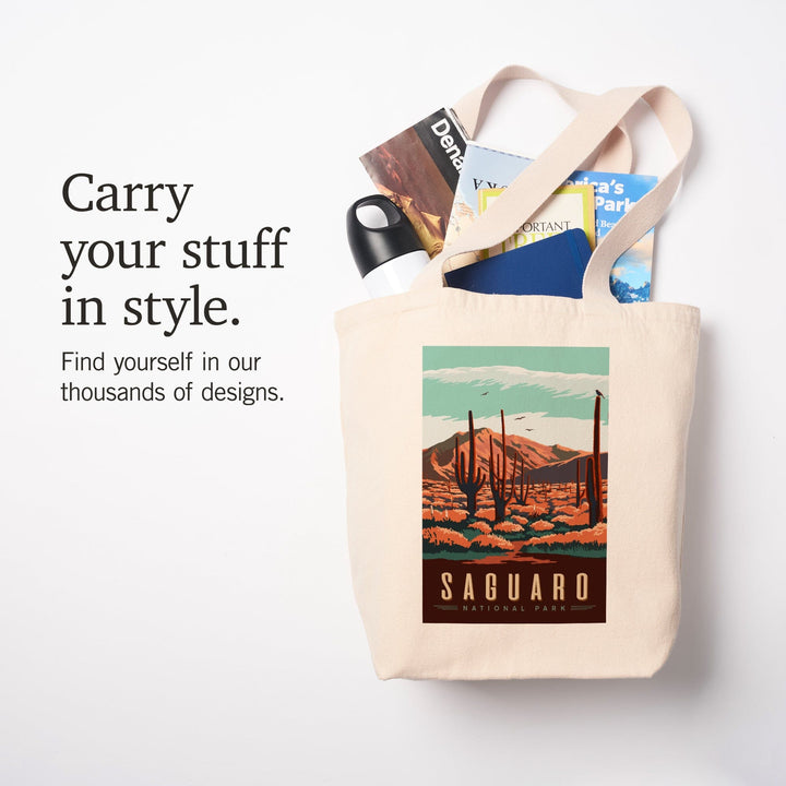 Saguaro National Park, Desert Scene with Cactus, Tote Bag Totes Lantern Press 