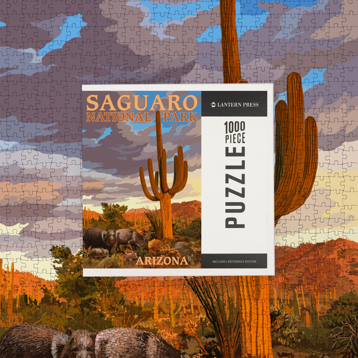 Saguaro National Park, Javelina, Jigsaw Puzzle Puzzle Lantern Press 