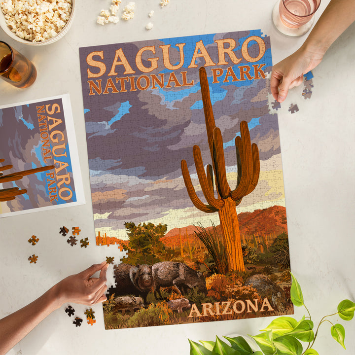 Saguaro National Park, Javelina, Jigsaw Puzzle Puzzle Lantern Press 
