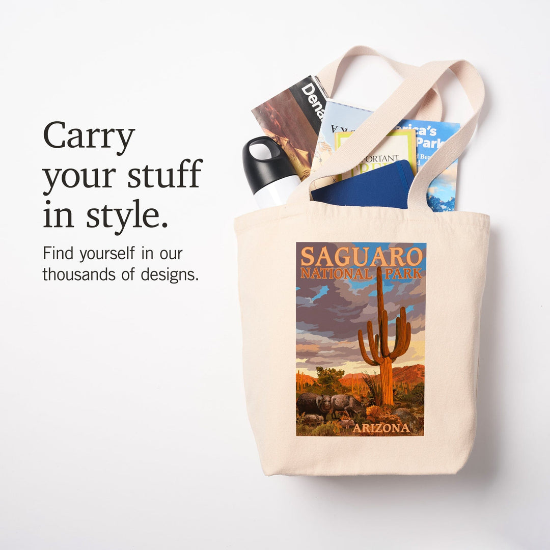 Saguaro National Park, Javelina, Lantern Press Artwork, Tote Bag Totes Lantern Press 