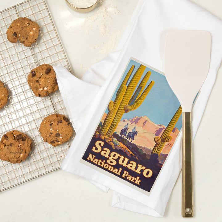 Saguaro National Park Vintage Poster, Organic Cotton Kitchen Tea Towels Kitchen Lantern Press 