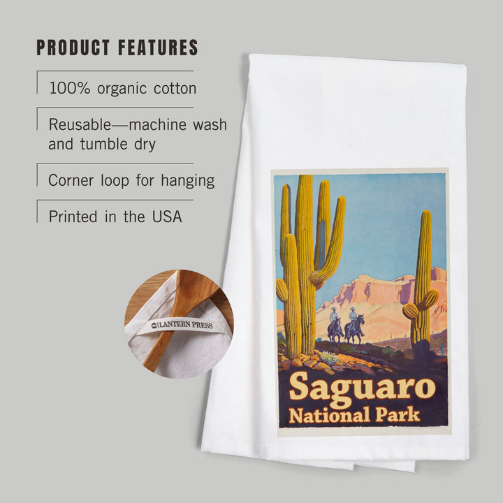 Saguaro National Park Vintage Poster, Organic Cotton Kitchen Tea Towels Kitchen Lantern Press 