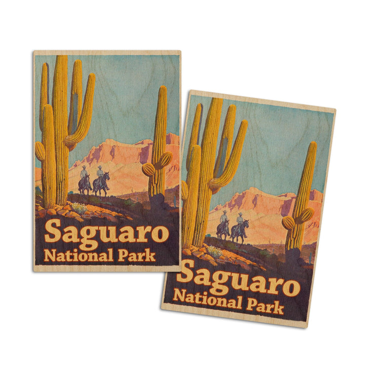 Saguaro National Park Vintage Poster, Wood Signs and Postcards Wood Lantern Press 4x6 Wood Postcard Set 