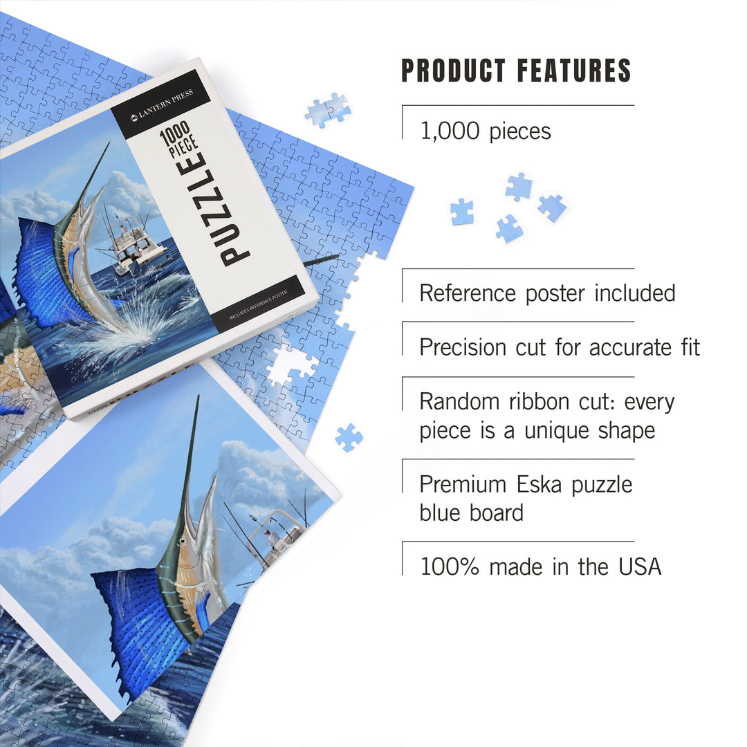 Sailfish Deep Sea Fishing, Jigsaw Puzzle Puzzle Lantern Press 