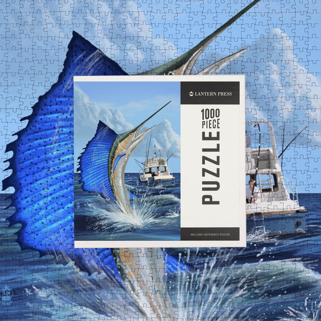 Sailfish Deep Sea Fishing, Jigsaw Puzzle Puzzle Lantern Press 