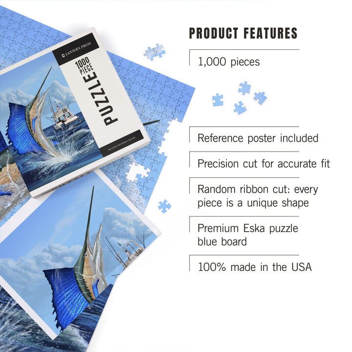 Sailfish Deep Sea Fishing, Jigsaw Puzzle Puzzle Lantern Press 