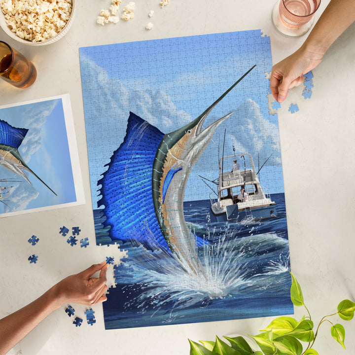 Sailfish Deep Sea Fishing, Jigsaw Puzzle Puzzle Lantern Press 