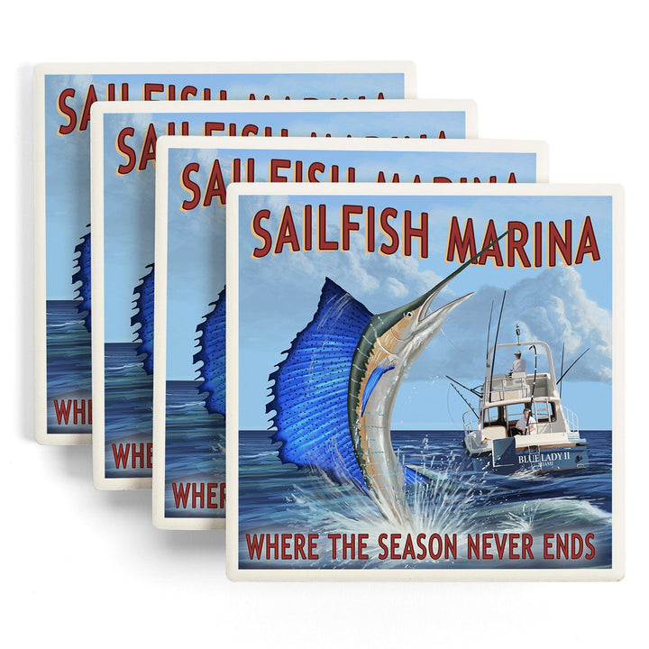 Sailfish Marina, Florida, Sailfish Scene, Coasters Coasters Lantern Press 