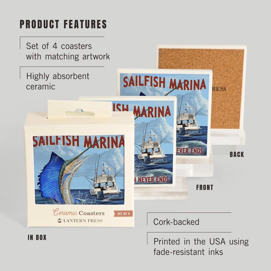 Sailfish Marina, Florida, Sailfish Scene, Coasters Coasters Lantern Press 
