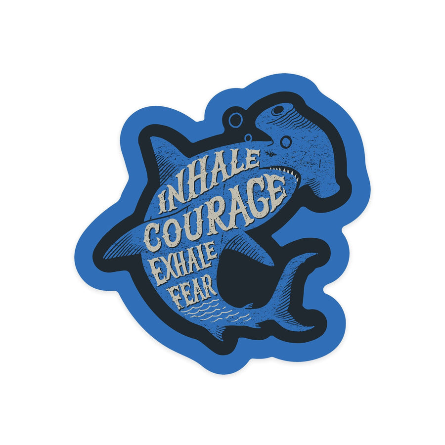 Sailor's Pride Collection, Hammerhead Shark, Inhale Courage, Exhale Fear, Contour, Vinyl Sticker Sticker Lantern Press 